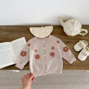 Baby girl knitted cardigan sweater cute floral embroidered toddler warm autumn coat