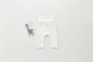 Comfortable pure cotton high-waist baby trousers, soft ribbed fabric, ideal daily wear.