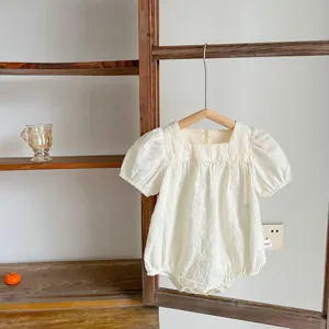 Infant baby summer embroidered romper puff sleeve cute white toddler clothes newborn apparel