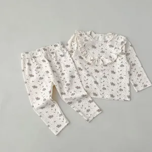 Baby floral print pajama set toddler long sleeve top and pants soft cotton sleepwear