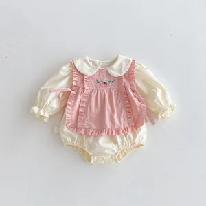 Süßes Langarm Baby Body Set mit rosa Kaninchen Weste für Mädchen, bequeme und schöne Kleidung.