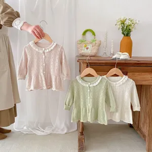 Baby infant knitted cardigan lightweight hollow-out sweet ruffle collar baby cute spring jacket