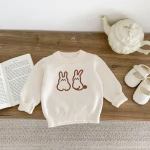 Baby knitted sweater cute rabbit embroidery spring autumn infant toddler cotton warm pullover top
