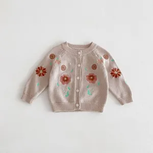 Toddler baby girls knitted cardigan cute floral embroidered retro sweet sweater coat for spring