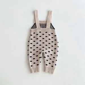 Baby knit overalls with cute polka dot pattern, soft cotton material for infant daily wear, comfortable.