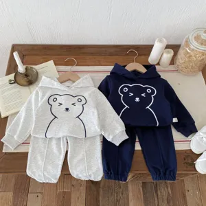 Bebé Niño Manga Larga Sudadera Con Capucha Pantalones Conjunto Oso Print Otoño Ropa