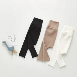 Comfortable organic cotton ribbed baby leggings high waist infant trousers solid color