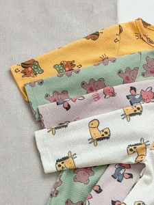Newborn baby waffle long sleeve romper cute cartoon animal print infant jumpsuit crawler autumn