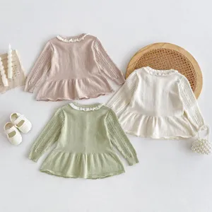 Baby toddler knit cardigan long sleeve hollow out ruffles sun protection top summer clothing
