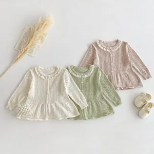 Infant baby knitted cardigan detail, cute ruffle collar hollow out summer breathable top