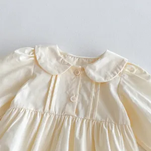 Niedlicher Baby Mädchen Herbst Baumwoll Strampler mit süßem Kragen und Falten für Alltag