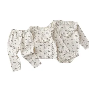 Baby girl cotton floral autumn clothing set infant long sleeve top and pants pajamas