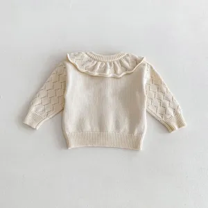 Infant baby knit sweater with oversized collar and hollow-out sleeves, perfect for daily wear.