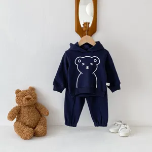 Conjunto de sudadera con capucha y pantalón para bebé con osito, ropa de otoño tierna.