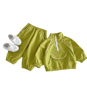 Conjunto Chándal Niños Otoño Chaqueta Manga Larga Pantalón Verde Ropa Deporte Conjunto