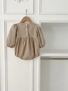 Infant baby plaid long sleeve romper cute cotton bodysuit for autumn daily wear toddler clothes
