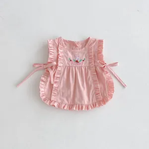 Rosa Baby Mädchen Rüschen Weste süße Kaninchen Stickerei ärmelloses Top Sommer Kleidung