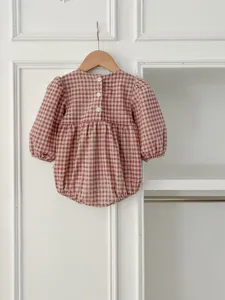 Cute baby girl red plaid romper long sleeve infant toddler cotton jumpsuit spring clothing