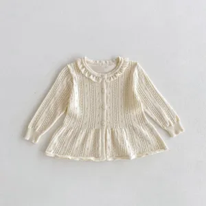Infant baby girl knit cardigan hollow out cute ruffle collar summer sun protection top
