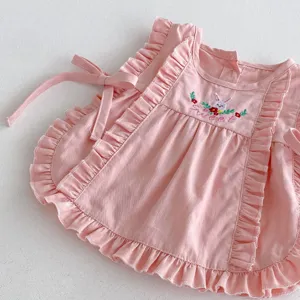 Rosa Baby Mädchen Rüschen Weste Body mit süßer Kaninchen Stickerei und hübschen Schleifen.