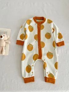 Infant baby knitted romper autumn sweet orange print long sleeve jumpsuit cute baby clothes