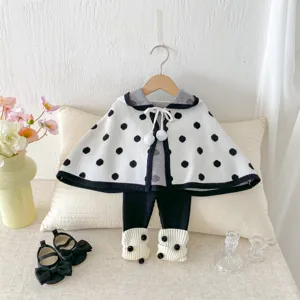 Set mantella in maglia neonato inverno mantello a pois vestiti per bambini dettagli