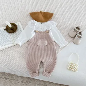 Koreanischer Stil Baby Mädchen Strick Overall Set mit Bluse, Tasche und Hut für Herbst.