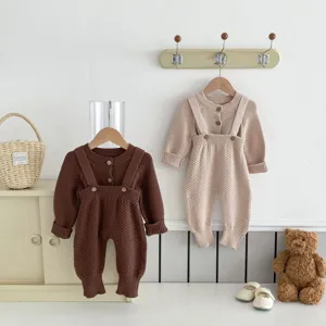 Neonato Bambini Cardigan in Maglia di Cotone e Pantaloni con Bretelle Casual Manica Lunga Girocollo Top Inferiori Abiti Autunnali Set di Abbigliamento