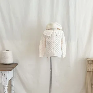 Baby knit cardigan with lovely collar and matching beret hat, warm and stylish daily wear.