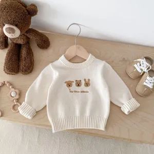 Cute baby knit sweater with animal embroidery, warm round neck pullover for infant daily wear.