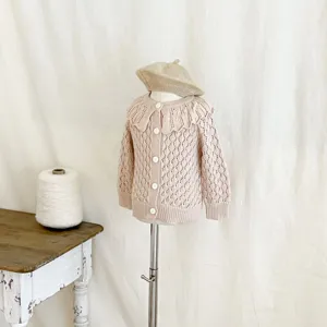 Baby knit cardigan with ruffle collar infant autumn coat cute toddler sweater clothing details