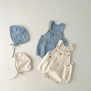 Süßes Baby Baumwoll Strampler und Mütze Set Sommer dünner Overall Kleidung 2 Stück