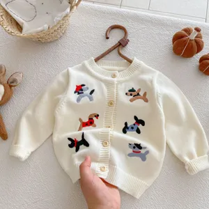 Infant cute puppy embroidery knitted cardigan baby autumn casual single-breasted sweater