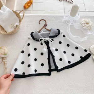 Mantellina in maglia a pois bianchi e neri per neonati, autunno inverno, calda giacca con cappuccio