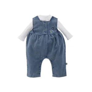Ensemble combinaison jean bébé nourrisson avec t-shirt blanc manches longues printemps