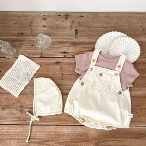 Baby Sommer Baumwolle Kurzarm T-Shirt Latzhose Strampler und haube Set fur kleine kinder.