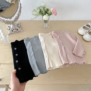 Cardigan en tricot pour bébé fille uni côtelé haut mignon automne vêtement enfant doux