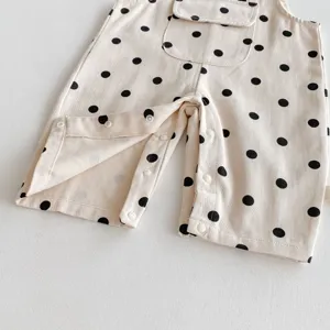 Baby polka dot overall romper infant cute jumpsuit with snap buttons for easy daily wear.