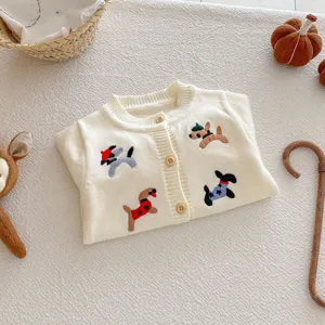 Infant baby autumn cute puppy embroidered knit cardigan toddler warm button sweater coat