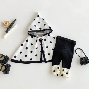 Bambino neonato autunno inverno maglia pois cappuccio mantello pantaloni set caldo abbigliamento