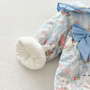 Winter baby girl thickened fleece cotton romper cute cat print infant crawling jumpsuit