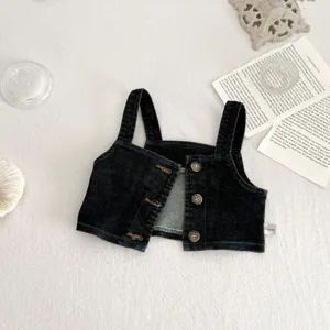 Bambini gilet in denim scuro estate bambini elegante senza maniche bottone crop top vestito