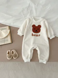 Infant winter warm fleece romper cute bear design baby crawling suit long sleeve clothing