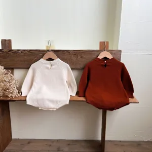 Infant baby long sleeve knit romper cute baby jumpsuit casual cotton crawling clothes detail