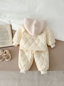 Toddler Winter Padded Clothing Set Cute Bear Hooded Warm Thickened Baby Outfit Jacket Pants