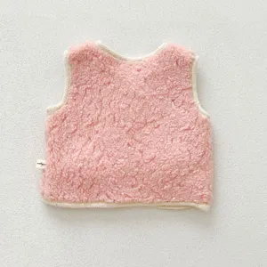 Cozy pink baby fleece vest for winter, warm infant sleeveless cardigan top with soft trim.