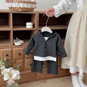 Mädchen Frühling falsche zweiteilige Kapuzenshirt und weite Hose Set süße Freizeitkleidung
