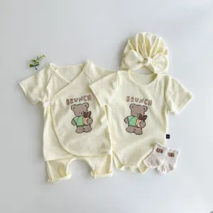 Cute baby summer short-sleeve romper top pants hat socks set infant cartoon clothes outfit