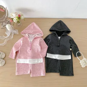 Kinder Frühling Fake zweiteiliges Kapuzenshirt Shorts Set Kleinkind Freizeit Outfit