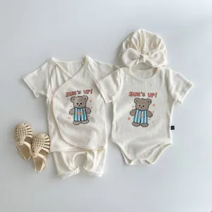 Baby summer short sleeve clothing set cute cartoon bear cotton infant outfit clothes